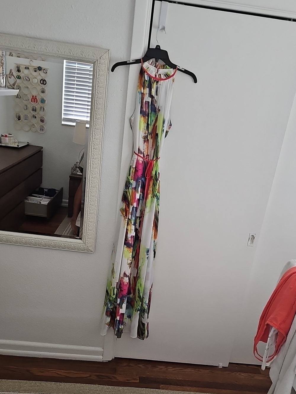 Chetta B White Maxi Dress with Multicolor Brushstroke Print